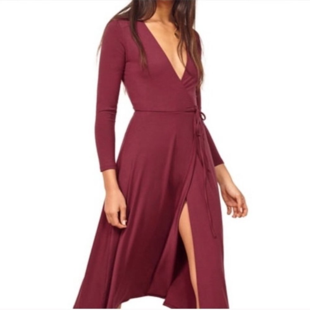 Reformation long sleeve wrap dress